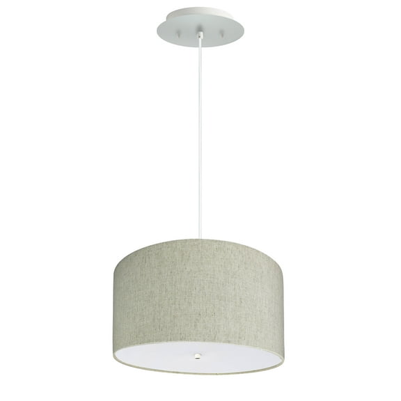 14" W 2 Light Pendant Textured Oatmeal Shade with Diffuser, White Cord