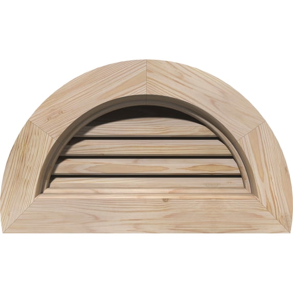 14"W x 07"H Half Round Gable Vent (19"W x 12"H Frame Size): Primed, Functional, Smooth Pine Gable Vent w/ Brick Mould Face Frame
