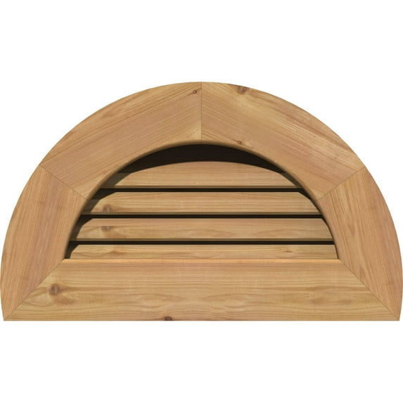 14"W x 07"H Half Round Gable Vent (19"W x 12"H Frame Size): Unfinished, Functional, Smooth Western Red Cedar Gable Vent w/ 1" x 4" Flat Trim Frame