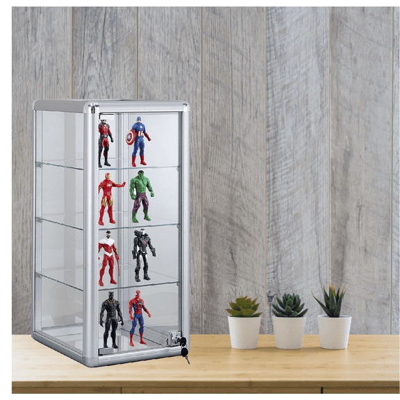 14" W x 12" D x 27" H Glass Display Showcase - Counter Top Aluminum Frame Tempered Glass, 3 Shelves