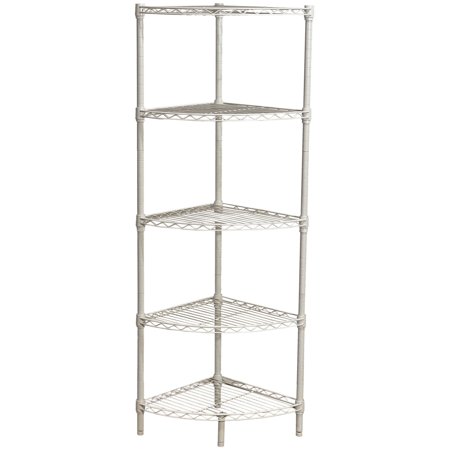 14"W x 14"D x 47"H 5-Shelf Steel Corner Wire Shelving Unit, 875 lb Capacity, White
