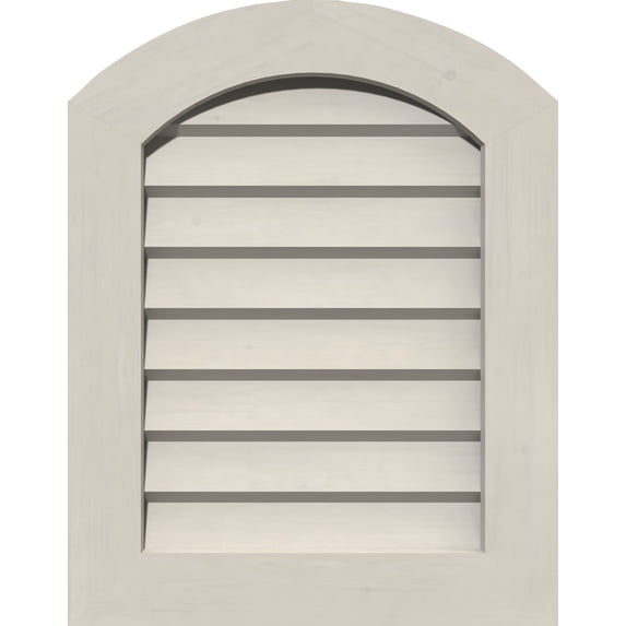 14"W x 14"H Arch Top Gable Vent (19"W x 19"H Frame Size): Primed, Non-Functional, Smooth Pine Gable Vent w/ Decorative Face Frame
