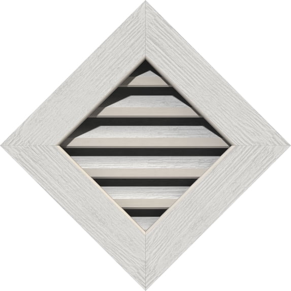 14"W x 14"H Diamond Gable Vent (20 3/8"W x 20 3/8"H Frame Size): Primed, Functional, Rough Sawn Western Red Cedar Gable Vent w/ 1" x 4" Flat Trim Frame