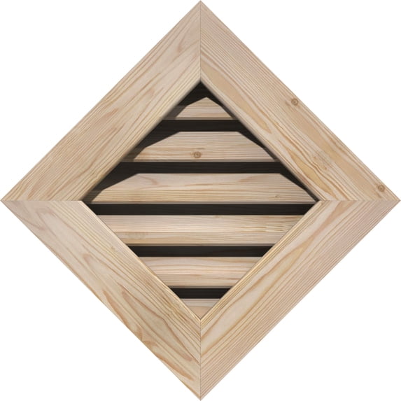 14"W x 14"H Diamond Gable Vent (20 3/8"W x 20 3/8"H Frame Size): Unfinished, Functional, Smooth Pine Gable Vent w/ 1" x 4" Flat Trim Frame