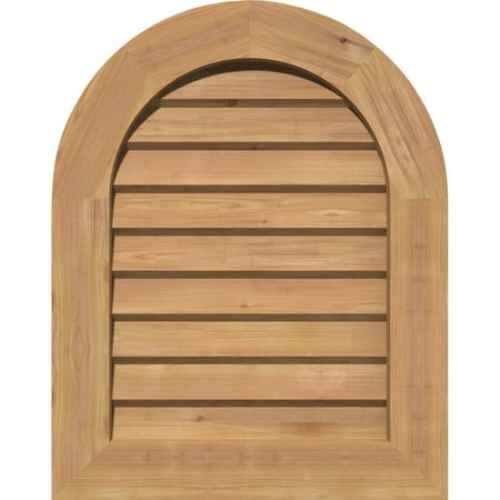 product image of 14"W x 18"H Round Top Gable Vent (19"W x 23"H Frame Size): Unfinished, Non-Functional, Smooth Western Red Cedar Gable Vent w/ Decorative Face Frame