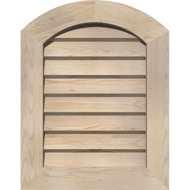 14"W x 20"H Arch Top Gable Vent (19"W x 25"H Frame Size): Unfinished, Non-Functional, Smooth Pine Gable Vent w/ Decorative Face Frame