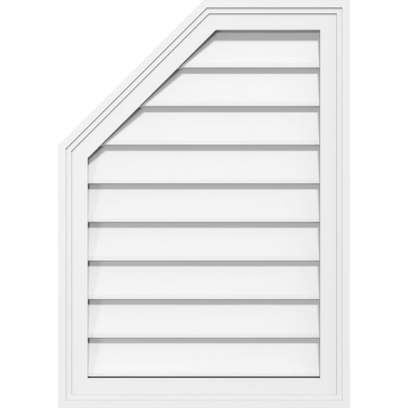 14"W x 22"H Half Octagon Top Left Surface Mount PVC Gable Vent: Non-Functional, w/ 2"W x 1-1/2"P Brickmould Frame