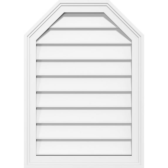 14"W x 22"H Octagonal Top Surface Mount PVC Gable Vent: Non-Functional, w/ 2"W x 1-1/2"P Brickmould Frame