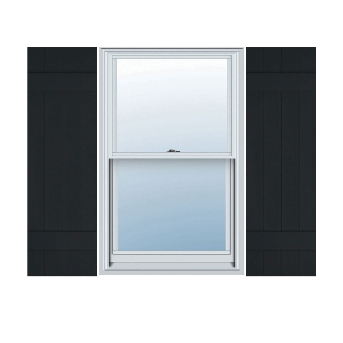 14"W x 26"H Lifetime Vinyl, Custom Four Board Joined (2 Batten), Board-n-Batten Shutters, w/Shutter-Loks (Per Pair), Black