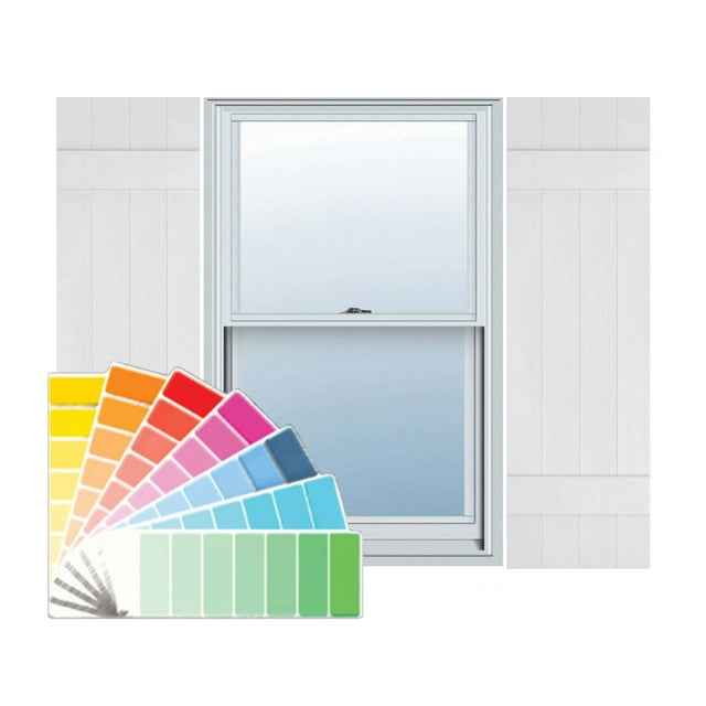 14"W x 26"H Lifetime Vinyl, Custom Four Board Joined (2 Batten), Board-n-Batten Shutters, w/Shutter-Loks (Per Pair), Paintable