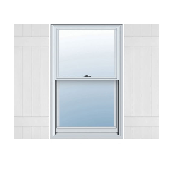 14"W x 26"H Lifetime Vinyl, Custom Four Board Joined (2 Batten), Board-n-Batten Shutters, w/Shutter-Loks (Per Pair), White