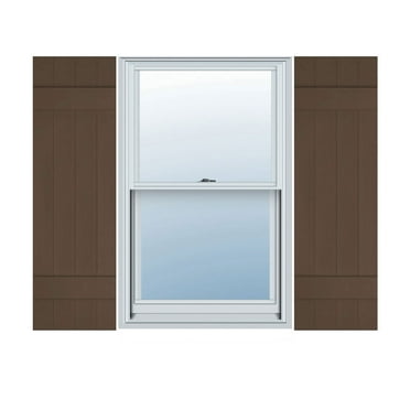 14"W x 27"H Lifetime Vinyl, Custom Four Board Joined (2 Batten), Board-n-Batten Shutters, w/Shutter-Loks (Per Pair), Federal Brown