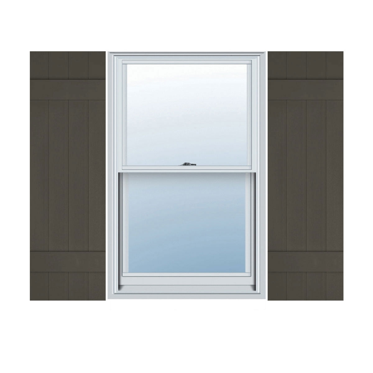 14"W x 28"H Lifetime Vinyl, Custom Four Board Joined (2 Batten), Board-n-Batten Shutters, w/Shutter-Loks (Per Pair), Musket Brown