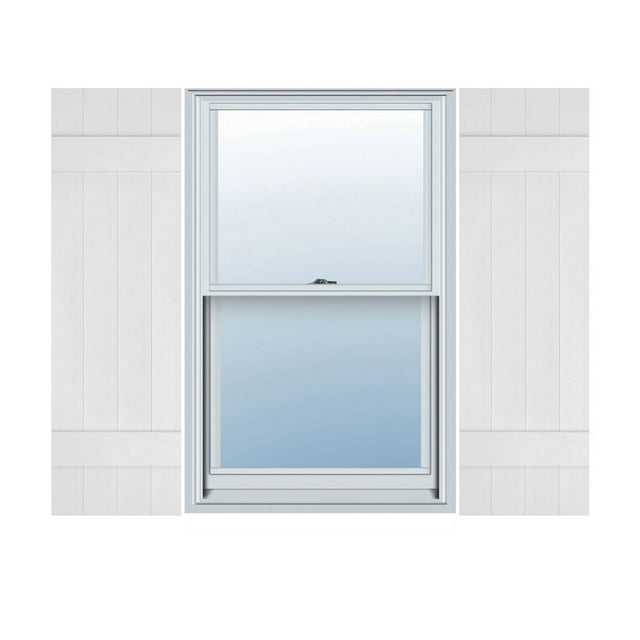 14"W x 29"H Lifetime Vinyl, Custom Four Board Joined (2 Batten), Board-n-Batten Shutters, w/Shutter-Loks (Per Pair), White