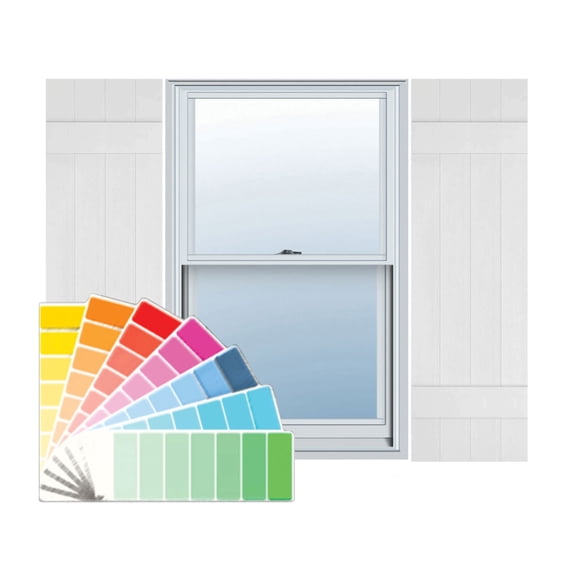 14"W x 30"H Lifetime Vinyl, Custom Four Board Joined (2 Batten), Board-n-Batten Shutters, w/Shutter-Loks (Per Pair), Paintable