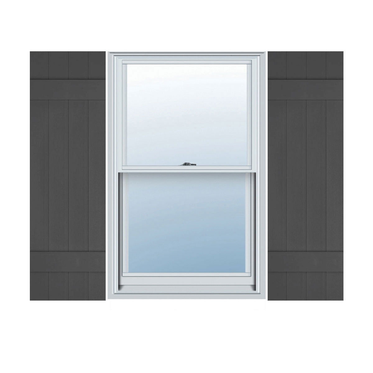 14"W x 30"H Lifetime Vinyl, Custom Four Board Joined (2 Batten), Board-n-Batten Shutters, w/Shutter-Loks (Per Pair), Tuxedo Grey