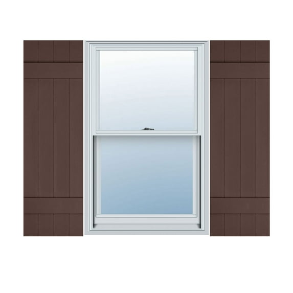 14"W x 32"H Lifetime Vinyl, TailorMade Four Board Joined (2 Batten), Board-n-Batten Shutters, Federal Brown