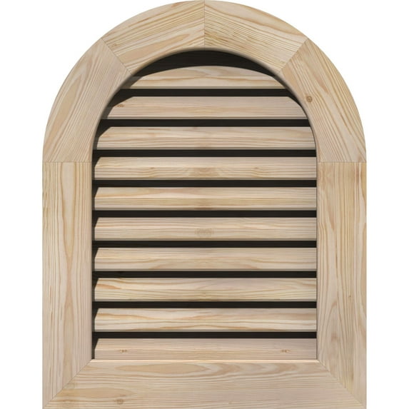 14"W x 32"H Round Top Gable Vent (19"W x 37"H Frame Size): Unfinished, Functional, Smooth Pine Gable Vent w/ 1" x 4" Flat Trim Frame