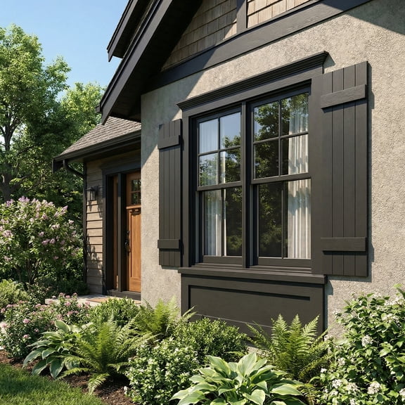 14"W x 35"H EverColor Joined Board-n-Batten Exterior Viny Shutters, w/Installation Shutter-Lok's & Matching Screws (Per Pair), Black