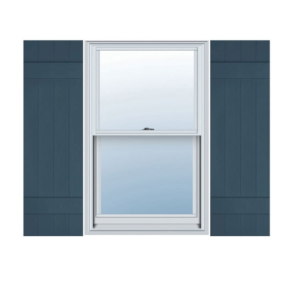 14"W x 40"H Lifetime Vinyl, Custom Four Board Joined (2 Batten), Board-n-Batten Shutters, w/Shutter-Loks (Per Pair), Classic Blue