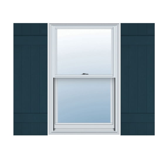 14"W x 51"H Lifetime Vinyl, Standard Four Board Joined, Board-n-Batten Shutters, w/Installation Shutter-Lok's & Matching Screws (Per Pair), Midnight Blue