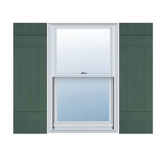 14"W x 52"H Lifetime Vinyl, TailorMade Four Board Joined (2 Batten), Board-n-Batten Shutters, Forest Green