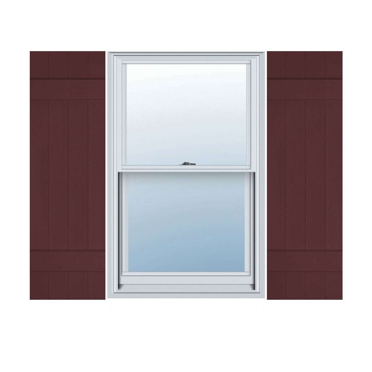 14"W x 53"H Lifetime Vinyl, TailorMade Four Board Joined (2 Batten), Board-n-Batten Shutters, w/Shutter-Loks (Per Pair), Bordeaux