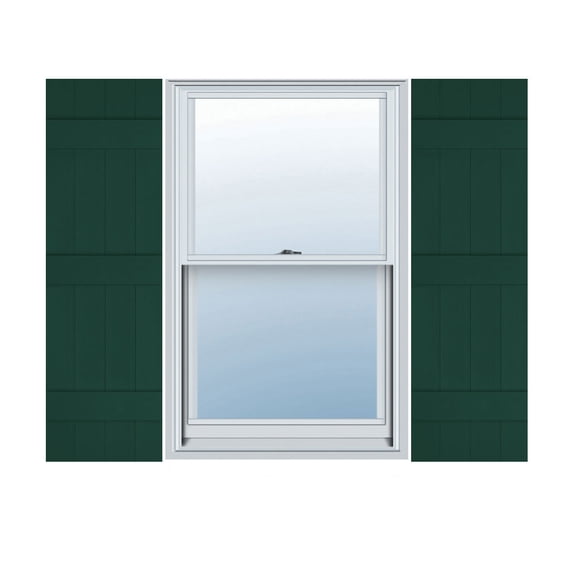 14"W x 55"H Lifetime Vinyl, Standard Four Board Joined, Board-n-Batten Shutters, w/Installation Shutter-Lok's & Matching Screws (Per Pair), Midnight Green