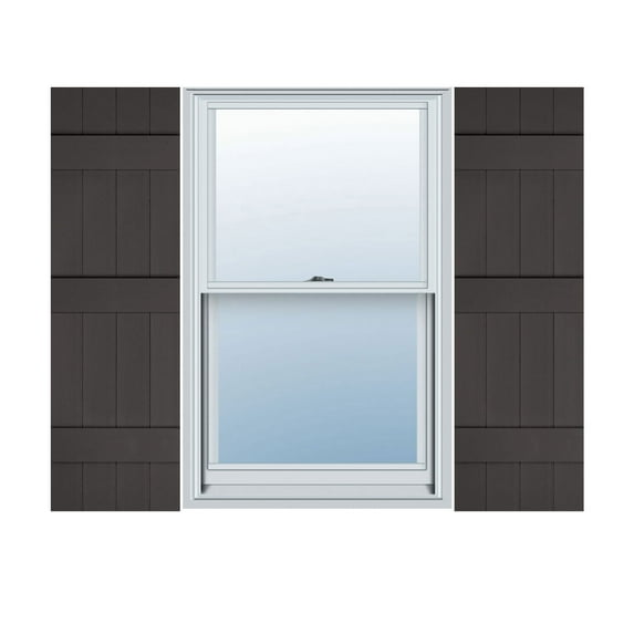 14"W x 58"H Lifetime Vinyl, TailorMade Four Board Joined (3 Batten), Board-n-Batten Shutters, Musket Brown