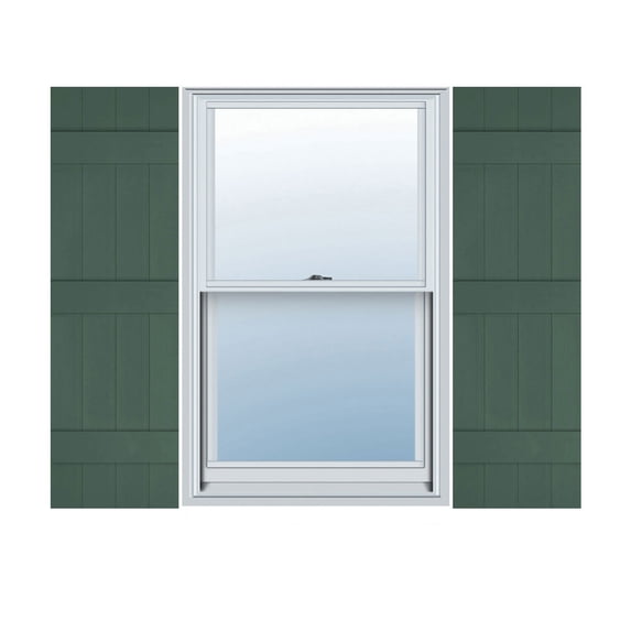 14"W x 59"H Lifetime Vinyl, Standard Four Board Joined, Board-n-Batten Shutters, w/Installation Shutter-Lok's & Matching Screws (Per Pair), Forest Green