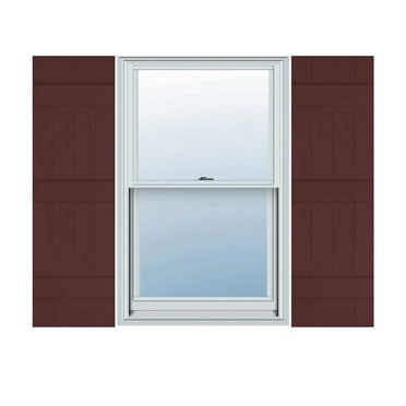 14"W x 63"H Lifetime Vinyl, Standard Four Board Joined, Board-n-Batten Shutters, w/Installation Shutter-Lok's & Matching Screws (Per Pair), Bordeaux