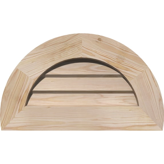 14"W x 7"H Half Round Gable Vent (19"W x 12"H Frame Size): Unfinished, Non-Functional, Smooth Pine Gable Vent w/ Decorative Face Frame