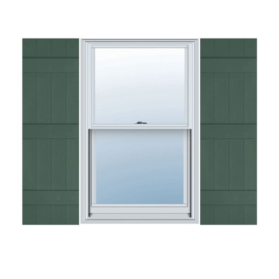 14"W x 70"H Lifetime Vinyl, Custom Four Board Joined (3 Batten), Board-n-Batten Shutters, w/Shutter-Loks (Per Pair), Forest Green