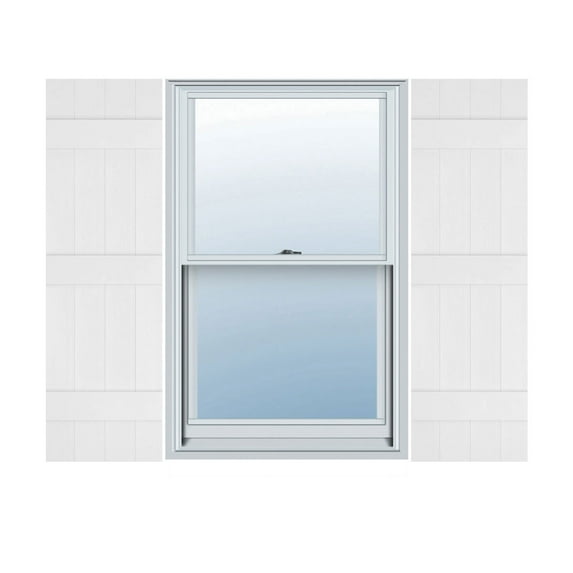 14"W x 72"H Lifetime Vinyl, Custom Four Board Joined (3 Batten), Board-n-Batten Shutters, Bright White