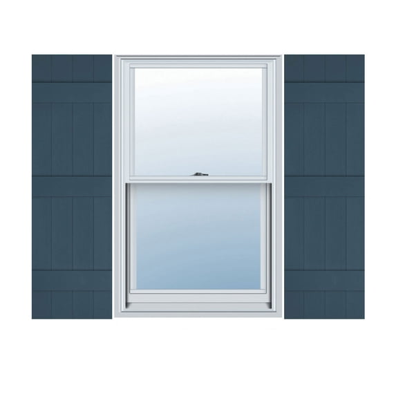 14"W x 73"H Lifetime Vinyl, Custom Four Board Joined (3 Batten), Board-n-Batten Shutters, Classic Blue