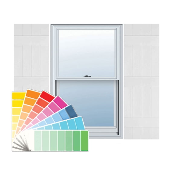14"W x 76"H Lifetime Vinyl, Custom Four Board Joined (3 Batten), Board-n-Batten Shutters, w/Shutter-Loks (Per Pair), Paintable