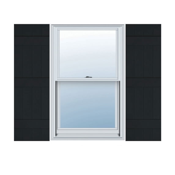 14"W x 77"H Lifetime Vinyl, Custom Four Board Joined (3 Batten), Board-n-Batten Shutters, w/Shutter-Loks (Per Pair), Black