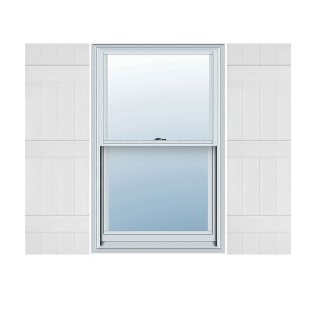 14"W x 77"H Lifetime Vinyl, Custom Four Board Joined (3 Batten), Board-n-Batten Shutters, w/Shutter-Loks (Per Pair), White