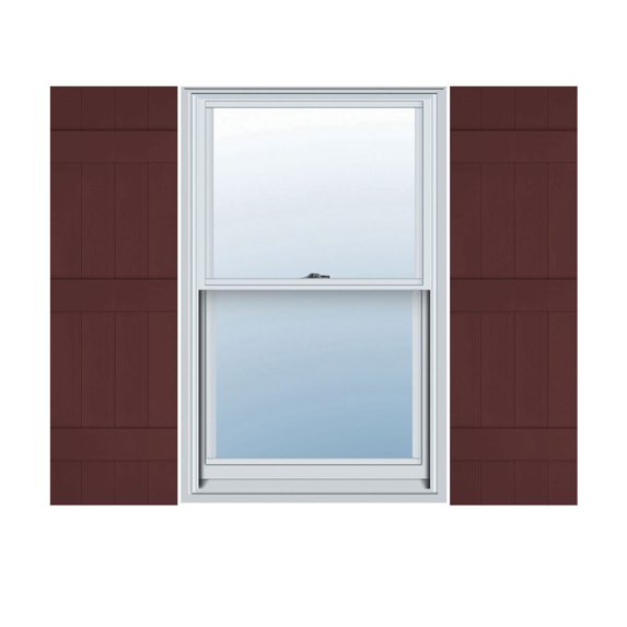 14"W x 79"H Lifetime Vinyl, Custom Four Board Joined (3 Batten), Board-n-Batten Shutters, w/Shutter-Loks (Per Pair), Bordeaux