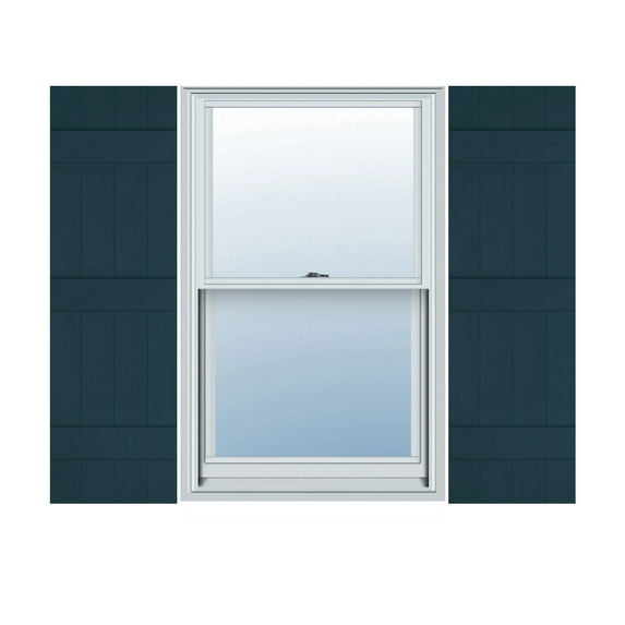 14"W x 80"H Lifetime Vinyl, Standard Four Board Joined, Board-n-Batten Shutters, w/Installation Shutter-Lok's & Matching Screws (Per Pair), Midnight Blue