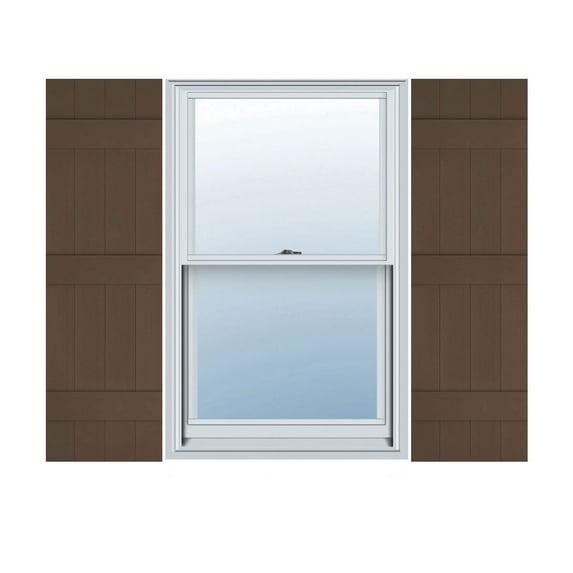 14"W x 87"H Lifetime Vinyl, Custom Four Board Joined (3 Batten), Board-n-Batten Shutters, w/Shutter-Loks (Per Pair), Federal Brown