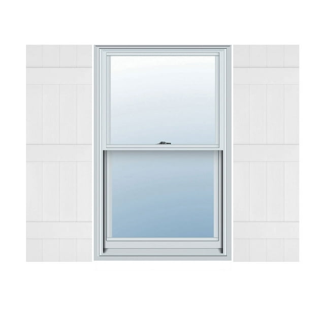 14"W x 90"H Lifetime Vinyl, Custom Four Board Joined (3 Batten), Board-n-Batten Shutters, w/Shutter-Loks (Per Pair), Bright White