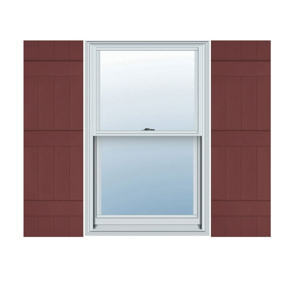 14"W x 90"H Lifetime Vinyl, Custom Four Board Joined (3 Batten), Board-n-Batten Shutters, w/Shutter-Loks (Per Pair), Wineberry