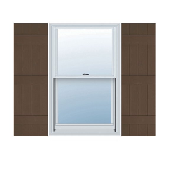 14"W x 91"H Lifetime Vinyl, Custom Four Board Joined (3 Batten), Board-n-Batten Shutters, w/Shutter-Loks (Per Pair), Federal Brown