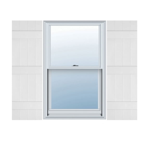 14"W x 92"H Lifetime Vinyl, Custom Four Board Joined (3 Batten), Board-n-Batten Shutters, w/Shutter-Loks (Per Pair), White