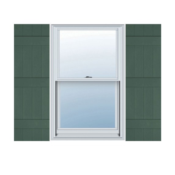 14"W x 94"H Lifetime Vinyl, Custom Four Board Joined (3 Batten), Board-n-Batten Shutters, w/Shutter-Loks (Per Pair), Forest Green