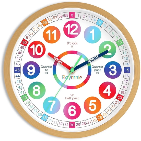 14" Wall Clock for Kids Learning Silent Battery Operated Teaching
