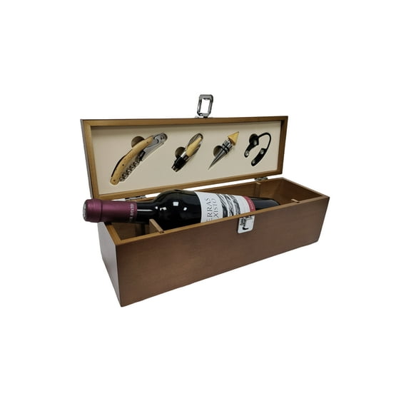 14" Walnut Wood Wine Box w Accessories