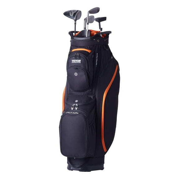 14-Way Cart Golf Bag with Divider Top, 36" 13-Pockets Premium Cart Bag, Durable with Handles, Dust Cover & Detachable Straps for Men & Women (Black/Orange)