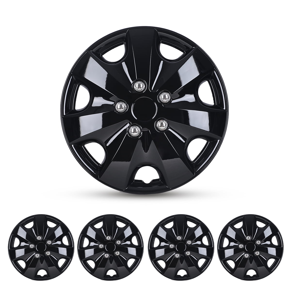 4Pcs Set 14inch Universal Wheel Rim Cover Hubcaps Replacement (Only Fit for Iron Hub), PP Material Snap On Car Truck SUV Hub Cap (Black Lacquer)
